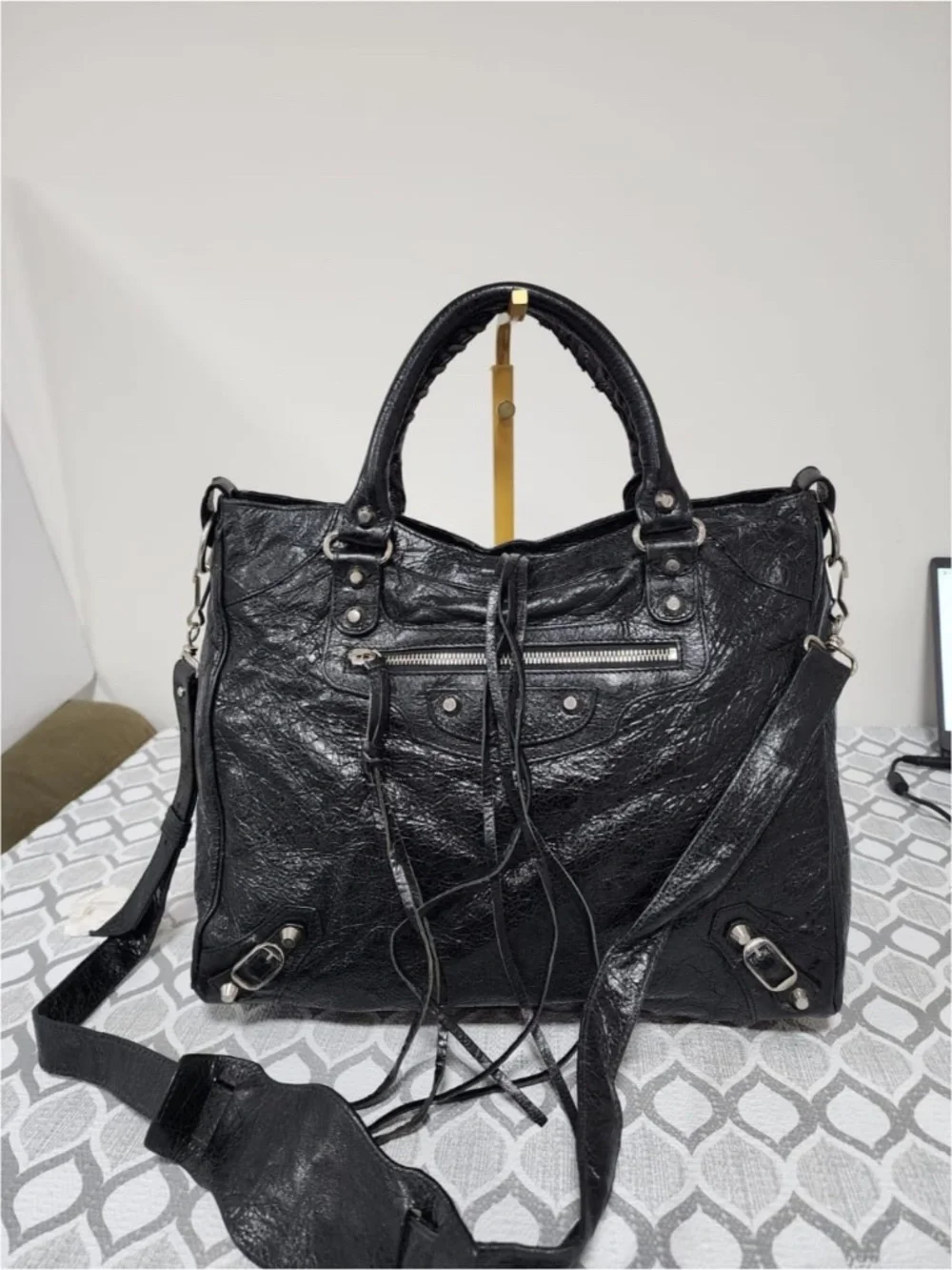 Authentic Balenciaga Motocross Classic Velo Satchel Bag Black